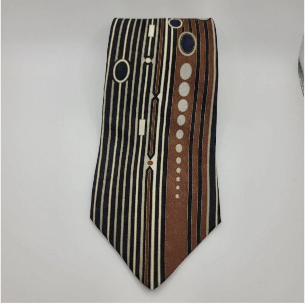 Mark Alexander Mens Tie 100% Silk Made in U.S.A Brown Abstract stripes